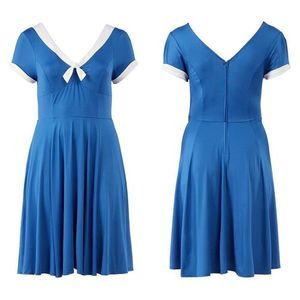 Unique Vintage Gwynnie Bee Contrast‎ Trim Blue Dress, 2X